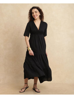 RAREISM - Janyaka Primary Black Fit & Flare Maxi Dress