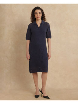RAREISM - Ronpen Primary Navy Blue Straight Midi Dress