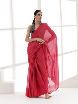 Swtantra - Red Gold Chiffon Saree