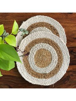 JASMEY HOMES - Set Of 2 Dual Ring Round Jute Placemat - 30Cm Round - White Colored Mats