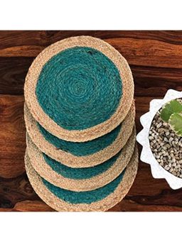 JASMEY HOMES - Set Of 4 Single Ring Round Jute Placemat - 30Cm Round - Teal Colored Mats