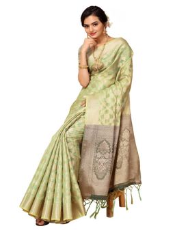 Odette - Light Green Organza Zari Woven Saree with Unstitched Blouse