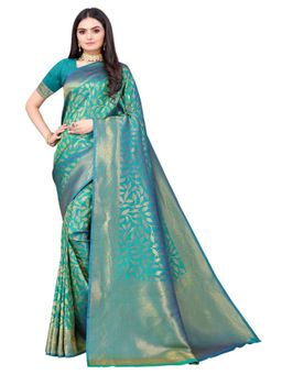 Odette - Green Silk Blend Woven Saree with Unstitched Blouse