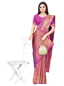 Odette - Purple Silk Blend Woven Saree with Unstitched Blouse