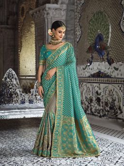 Odette - Teal Banarasi Silk Woven Design Saree with Unstitched Blouse