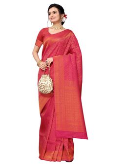 Odette - Red Silk Blend Woven Saree with Unstitched Blouse