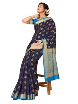 Odette - Navy Blue Banarasi Silk Woven Saree with Unstitched Blouse