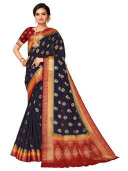 Odette - Navy Blue Banarasi Silk Saree with Unstitched Blouse