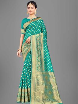 Odette - Teal Banarasi Silk Woven Design Saree with Unstitched Blouse