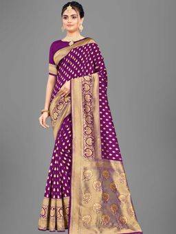 Odette - Purple Banarasi Silk Woven Design Saree with Unstitched Blouse