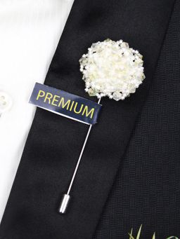 PELUCHE - Crystal Flower White Brooch Lapel Pin For Men