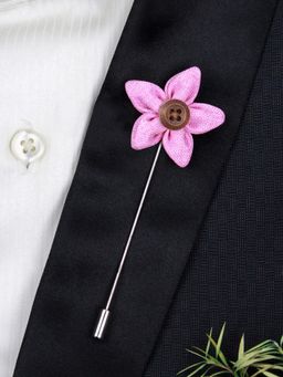 PELUCHE - Brown Button Flower Pink Brooch Lapel Pin For Men