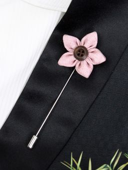PELUCHE - Brown Button Flower Peach Brooch Lapel Pin For Men