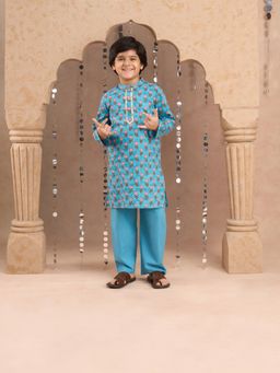 Lil Drama - Jaipur Boys Floral Blue Kurta & Pyjama (Set of 2)