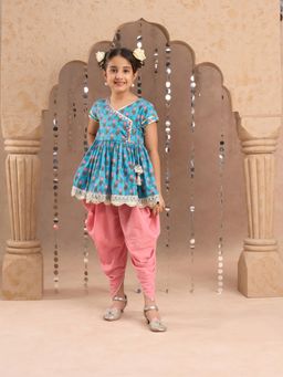Lil Drama - Jaipur Girls Blue Cotton Ethnic Kurta With Dhoti (Set of 2)