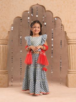 Lil Drama - Jaipur Girls Grey Cotton Lehenga & Choli With Dupatta (Set of 3)