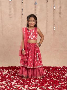 Lil Drama - Jaipur Girls Pink Cotton Lehanga and Choli with Ethnic Dupata (Set of 3)
