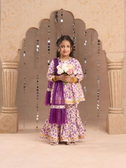Lil Drama - Jaipur Girls Lavender Kurta with Sharara with Ethnic Dupata (Set of 3)