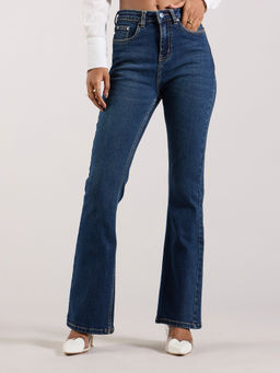 MIXT by Nykaa Fashion - Mid Blue Solid Fit and Flare Denim Pants
