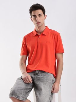 Calvin Klein - Solid Regular-Fit Cotton Orange Polo T-Shirt