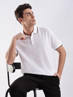 Calvin Klein - Solid Regular-Fit Cotton White Polo T-Shirt