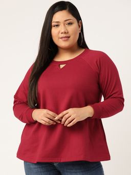 theRebelinme - Plus Size Womens Maroon Solid Color Knitted Sweatshirt
