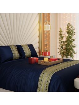 Stoa Paris - Applique Print Navy Blue Double Bedsheet with 2 Pillow Covers
