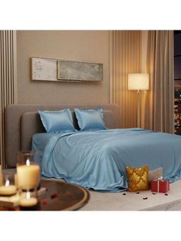 Stoa Paris - Blue Satin Double Bedsheet with 2 Pillow Covers