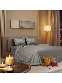 Stoa Paris - Grey Queen Satin Bedsheet with 2 Pillow Covers