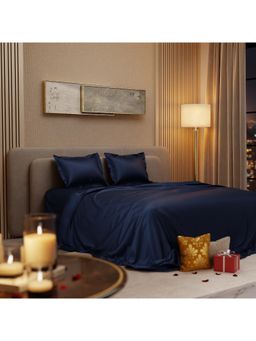 Stoa Paris - Navy Blue Queen Satin Bedsheet with 2 Pillow Covers