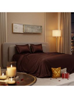Stoa Paris - Brown King Satin Bedsheet with 2 Pillow Covers