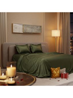 Stoa Paris - Olive Green King Satin Bedsheet with 2 Pillow Covers