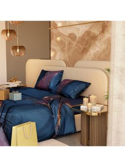 Stoa Paris - Whispers Cosmos Navy Satin Bedsheet with 2 Pillow Covers (King)