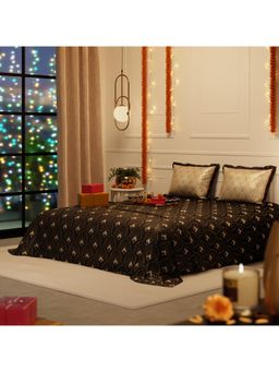 Stoa Paris - Printed Brown 300 Tc Satin Bedsheet with 2 Pillow Covers (King)