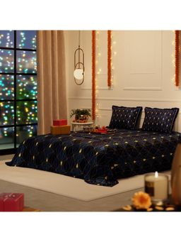 Stoa Paris - Geometric Navy Blue 300 Tc Satin Bedsheet with 2 Pillow Covers (King)