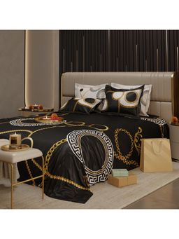 Stoa Paris - Baroque Satin Limelight Heiress Printed Super King Bed Sheet Set With 4 Pillow Covers