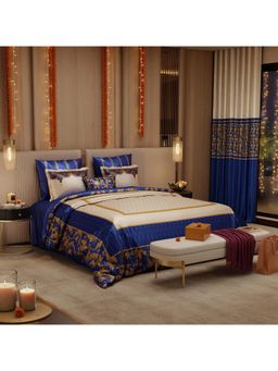 Stoa Paris - Coronation 300 Tc Sateen Indigo Legacy Printed Super King Ensemble 9 Piece Bed In Bag