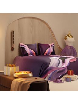 Stoa Paris - Ballet Fluid Plum Pirouette Percale Printed Super King Bed Sheet Set with 2 Pillow Cover