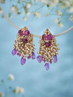 House of D'oro - Handmade Metallic Off White -Hotpink Earrings