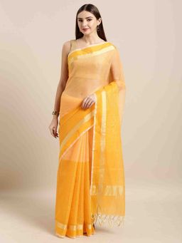 Rajnandini - Mustard and Peach kota Doria Cotton Plain Traditional Saree with Unstitched Blouse