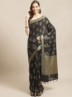 Indethnic - Banarasi Black Woven Design Daily Wear Saree With Unstitched Blouse