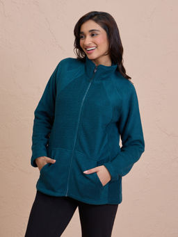 Nykd by Nykaa - Cozy Sherpa Front open Jacket-NYLE701-Green