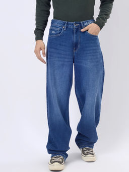 JadeBlue - Mid Blue Cotton Stratch Washed Baggy Jeans