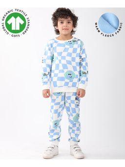 ANTHRILO - Globe Check Fleece Boys Sweatshirt with Joggers- Blue and White
