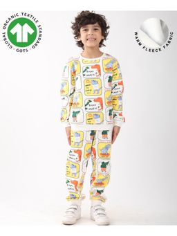 ANTHRILO - Dinosaur Stamp Fleece Boys Sweatshirt with Joggers- Multi-Color