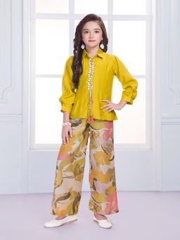 Mini Stitch - Girls Muslin Cotton Digital Printed Pant with Top- Yellow
