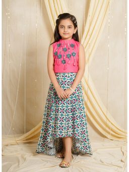 Mini Stitch - Girls Sleeveless Digital Floral Printed Top with Skirt- Multi-Color