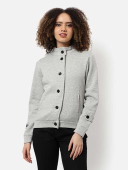 Campus Sutra - Womens Grey Solid Cotton Jacket