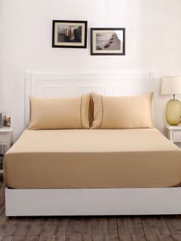 Maspar - Colorart Viola Solid 300 Tc Cotton Marzipan Bed Sheet With 1 Pillow Cover