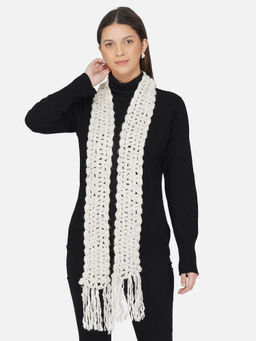 Fabnest - Women Acrylic White Self Design Winter Scarf